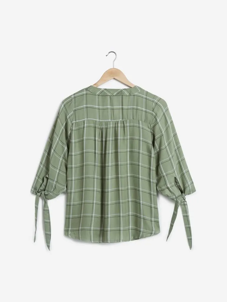 LOV Sage Checkered Petricia Blouse