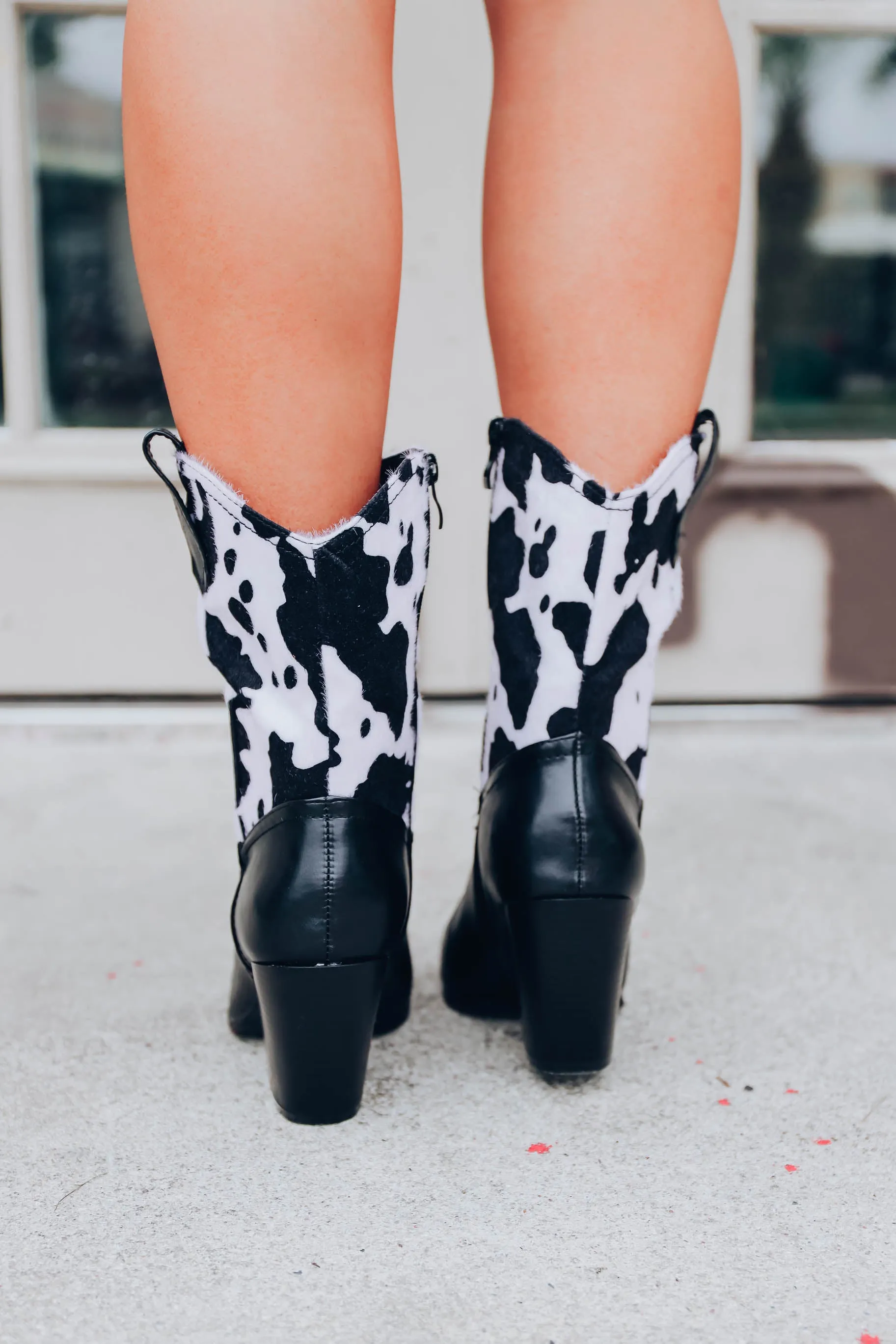 Magnolia Cow Print Boots - Black/White
