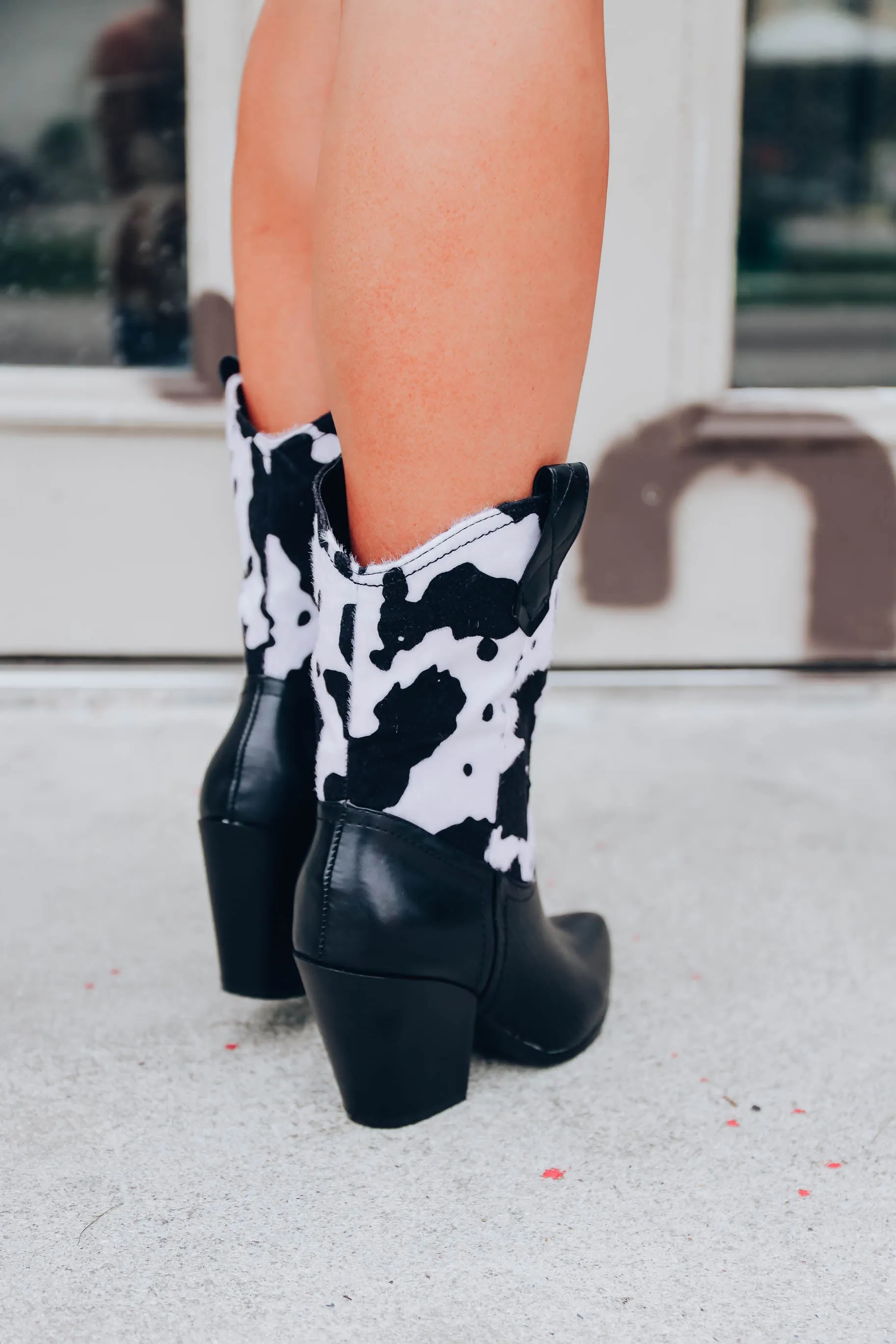 Magnolia Cow Print Boots - Black/White