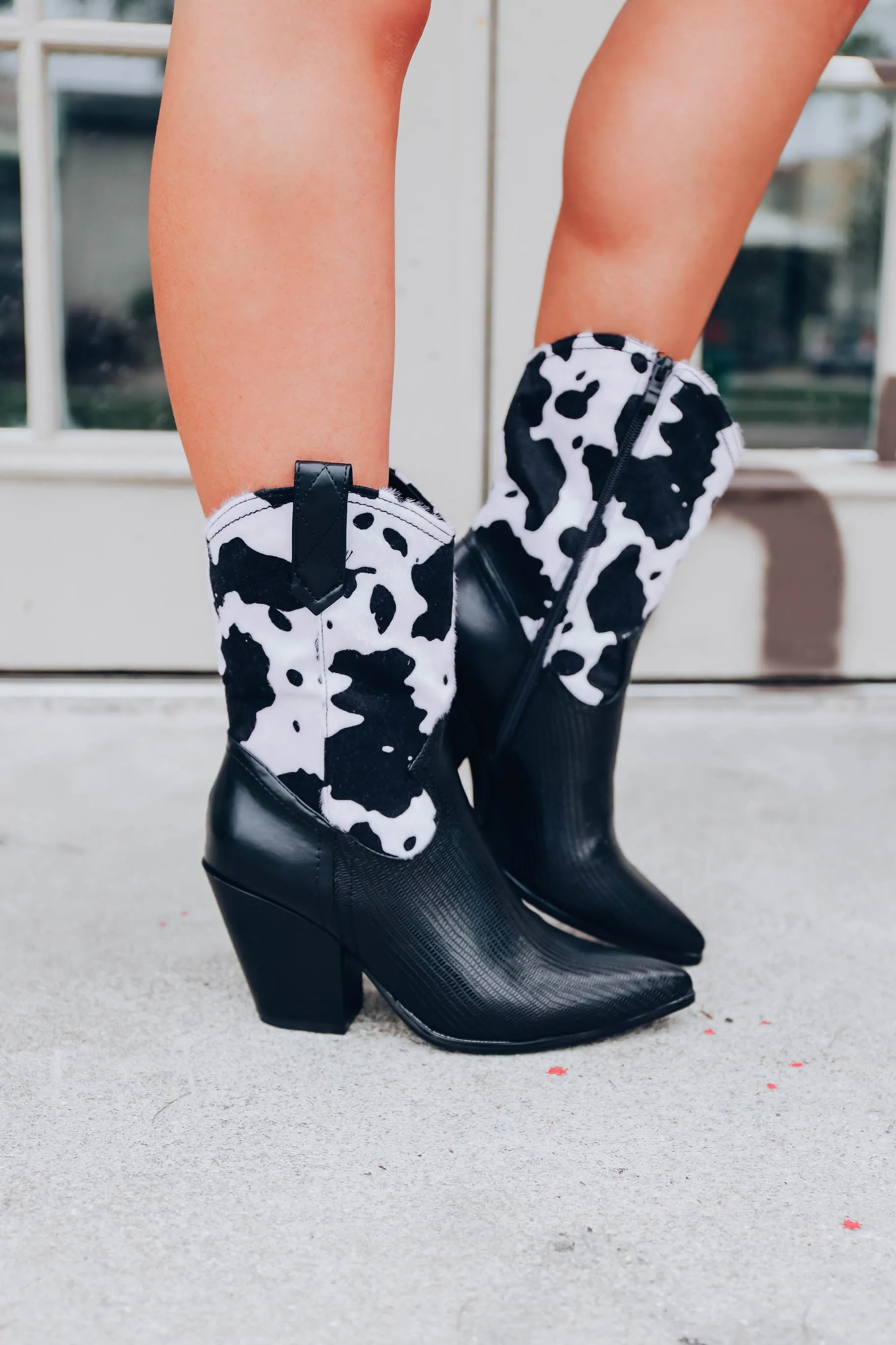 Magnolia Cow Print Boots - Black/White
