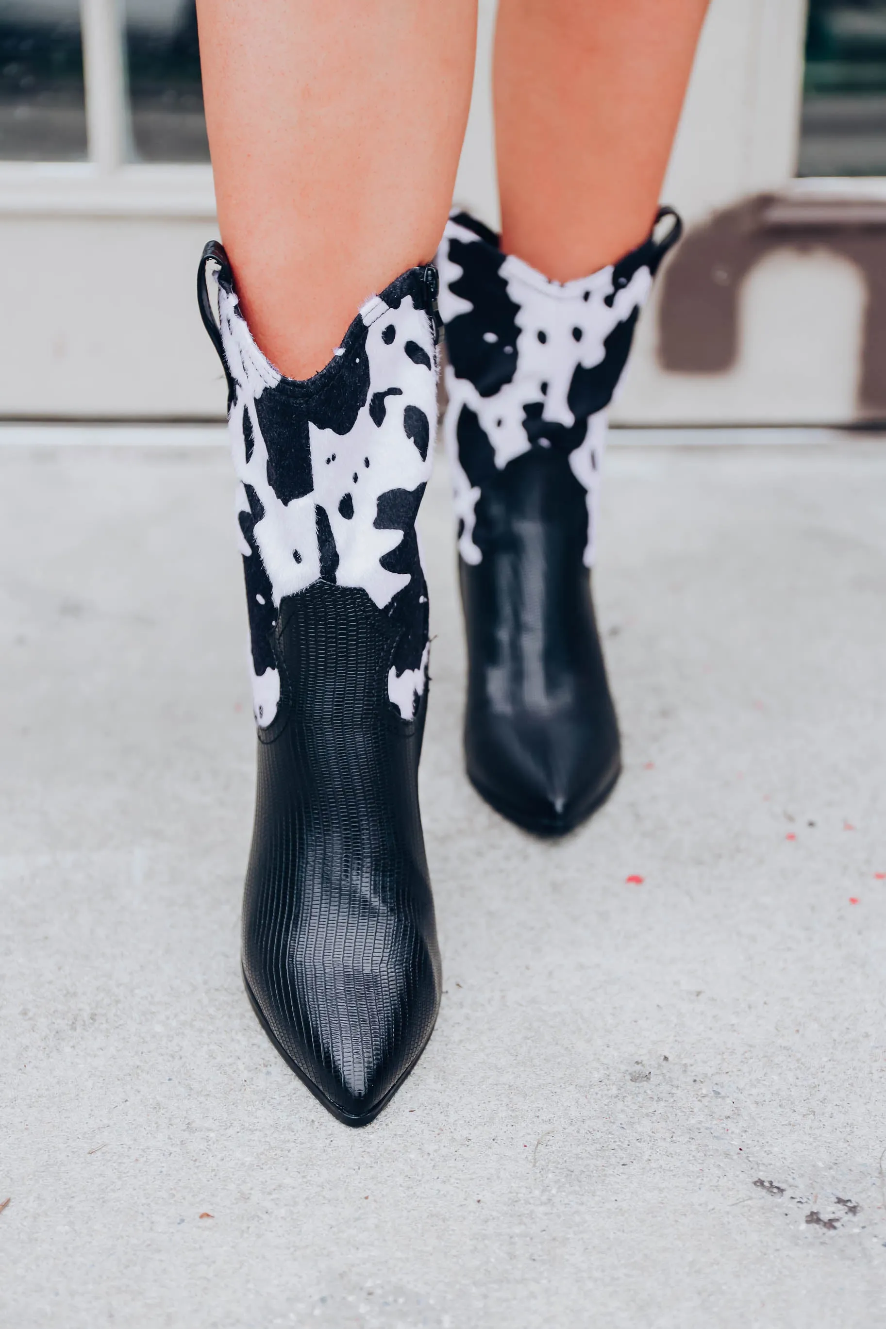 Magnolia Cow Print Boots - Black/White