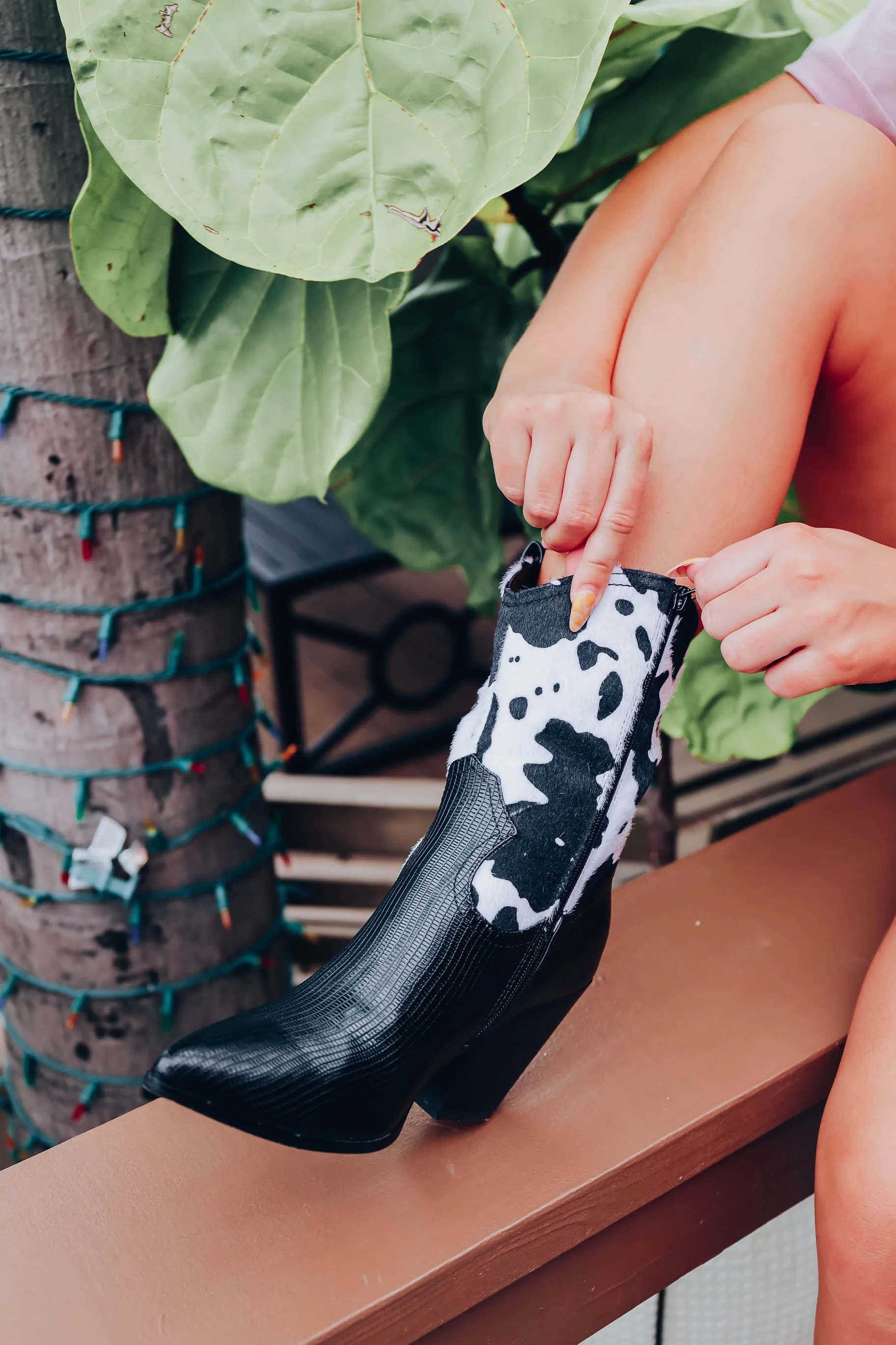 Magnolia Cow Print Boots - Black/White