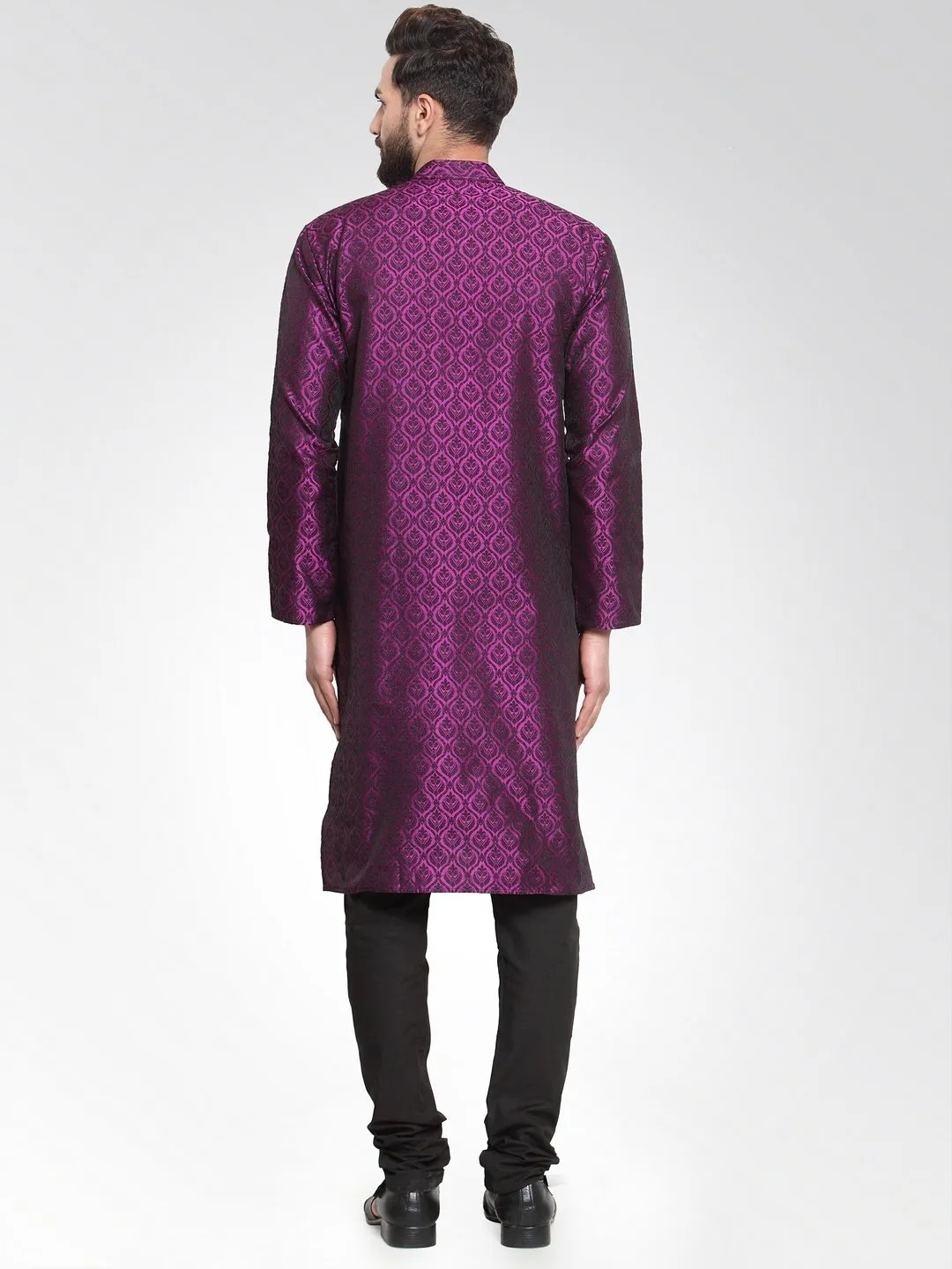 Men Purple-Colored & Black Self Design Kurta Only