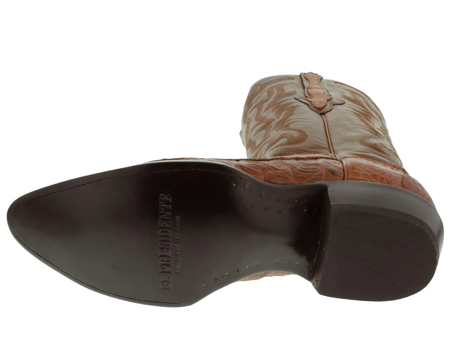 Mens Cognac Crocodile Tail Skin Cowboy Boots - Round Toe