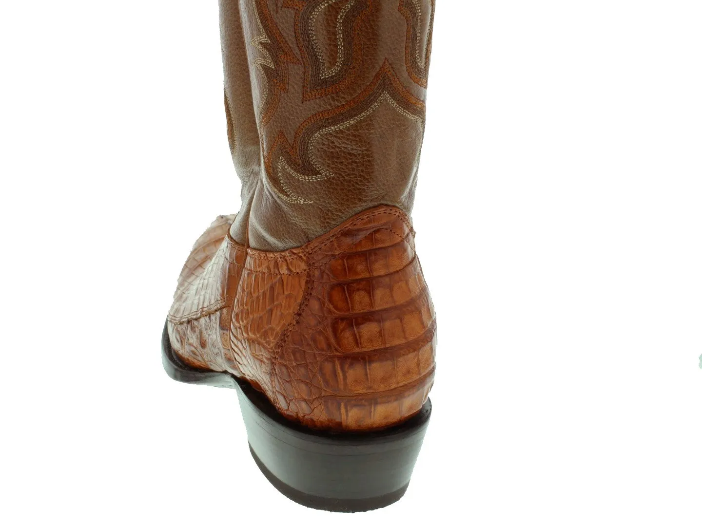 Mens Cognac Crocodile Tail Skin Cowboy Boots - Round Toe