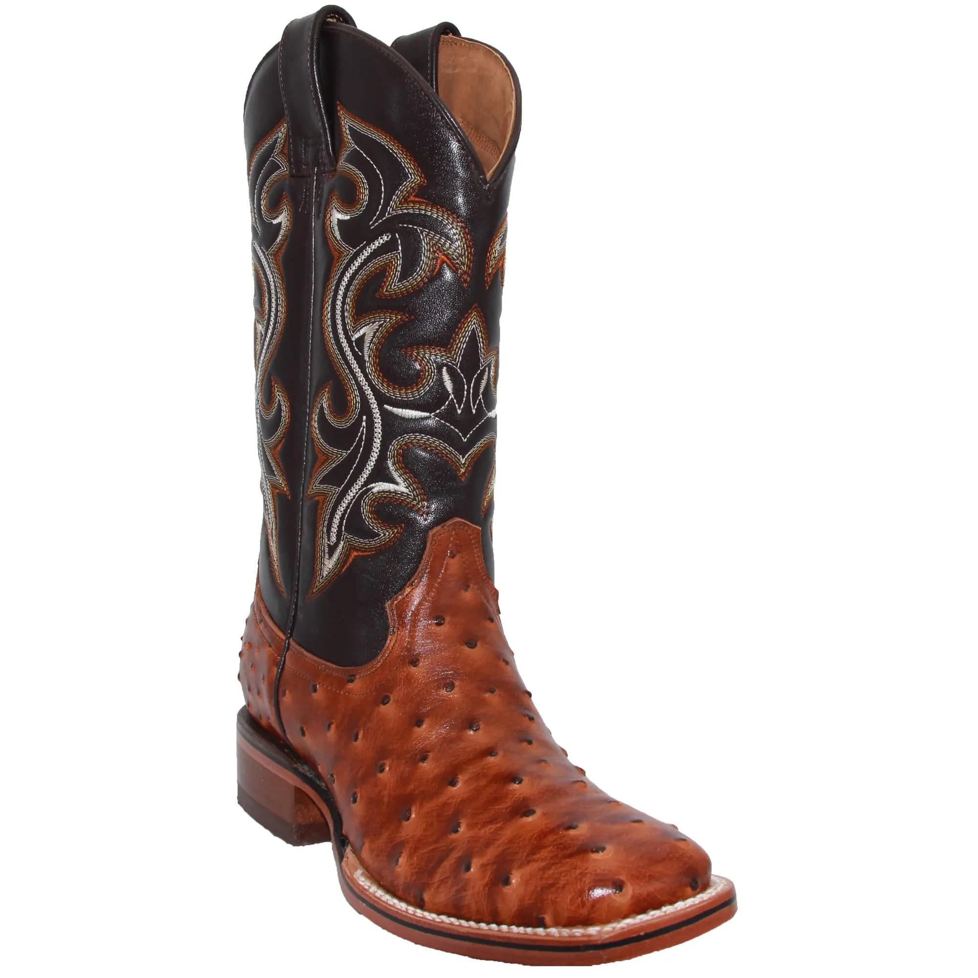 Mens Genuine Leather Ostrich Print Western Square Toe Rodeo Boots