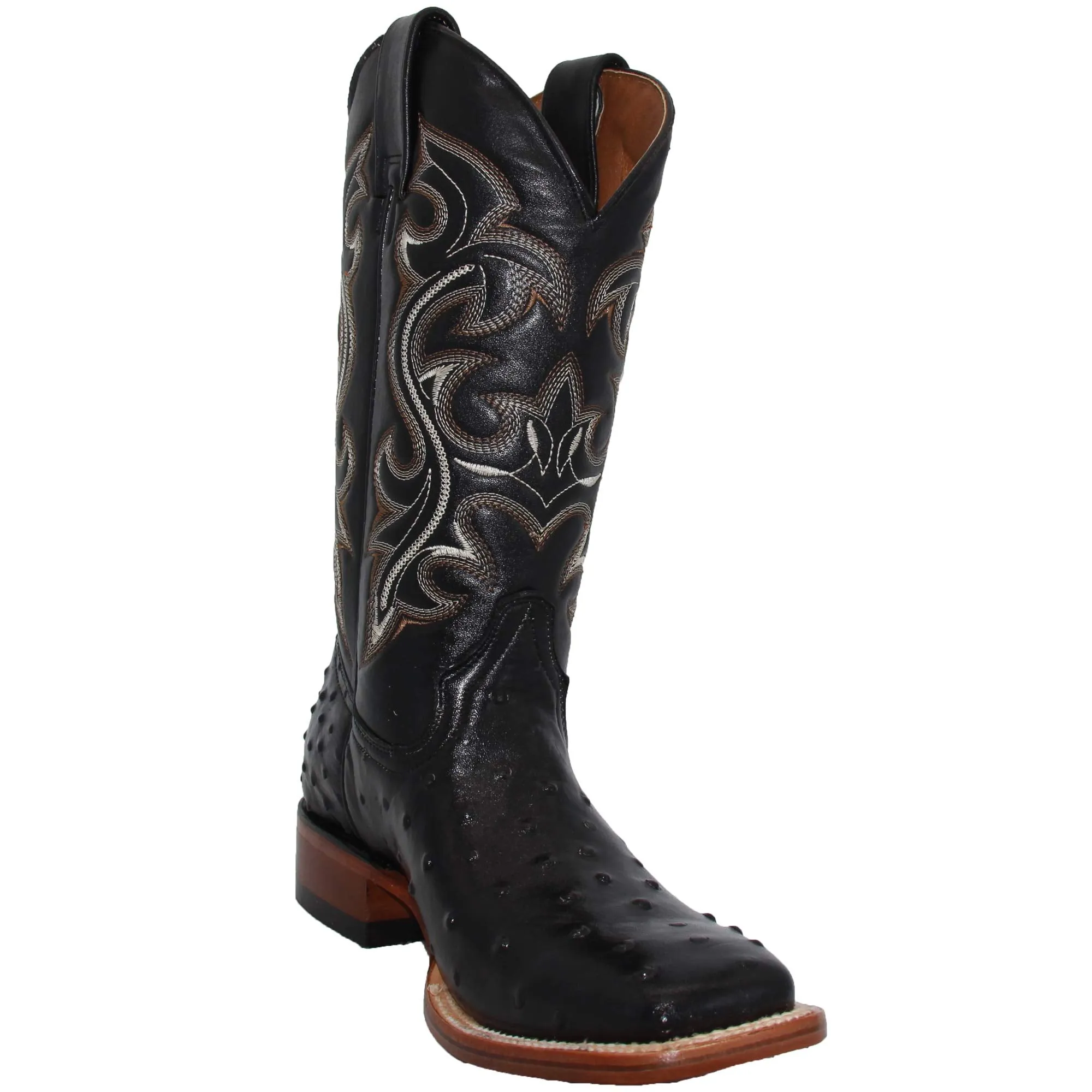 Mens Genuine Leather Ostrich Print Western Square Toe Rodeo Boots