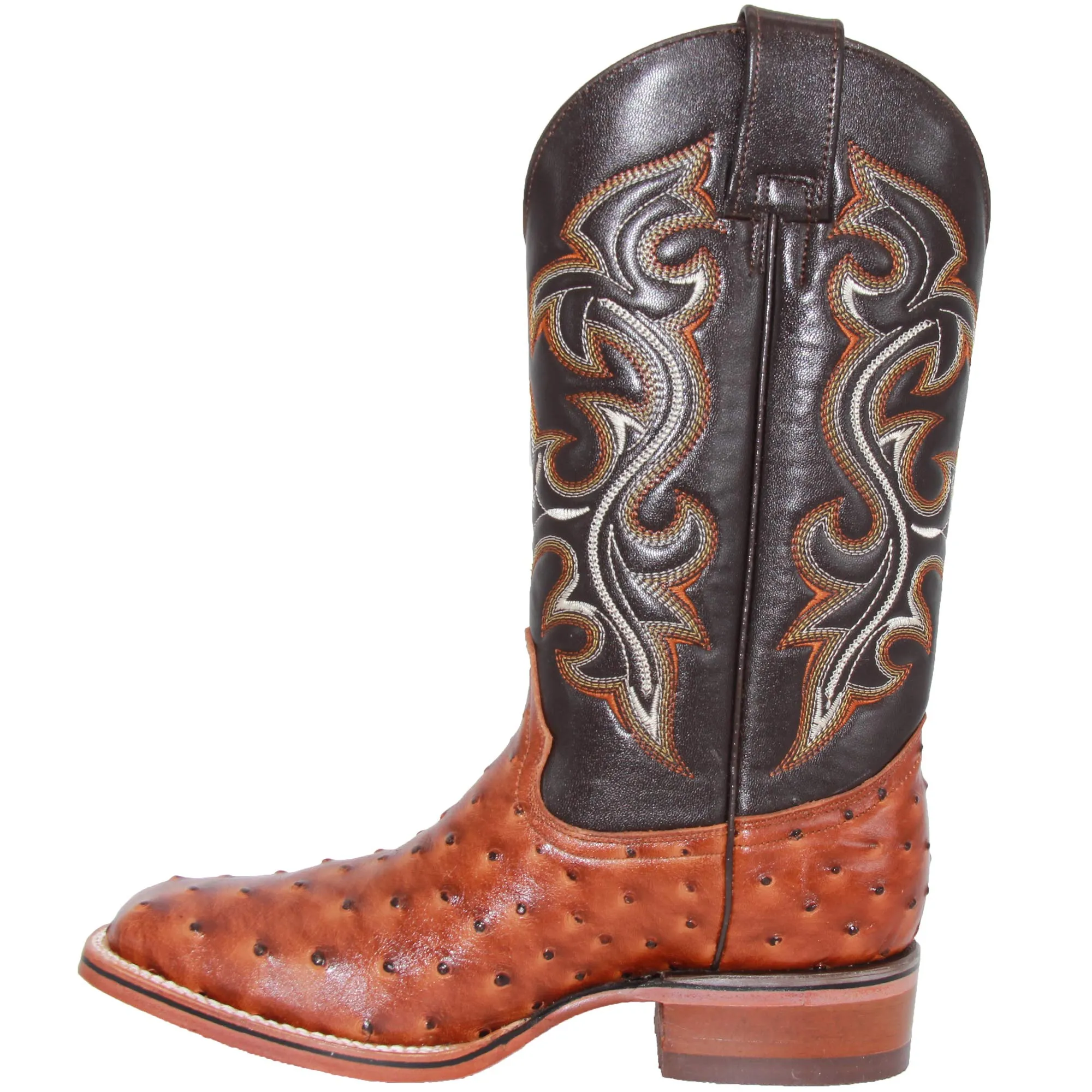 Mens Genuine Leather Ostrich Print Western Square Toe Rodeo Boots