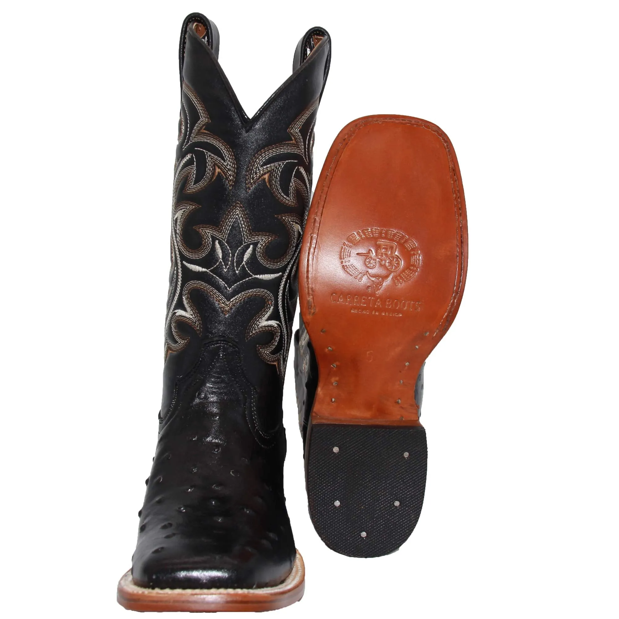 Mens Genuine Leather Ostrich Print Western Square Toe Rodeo Boots