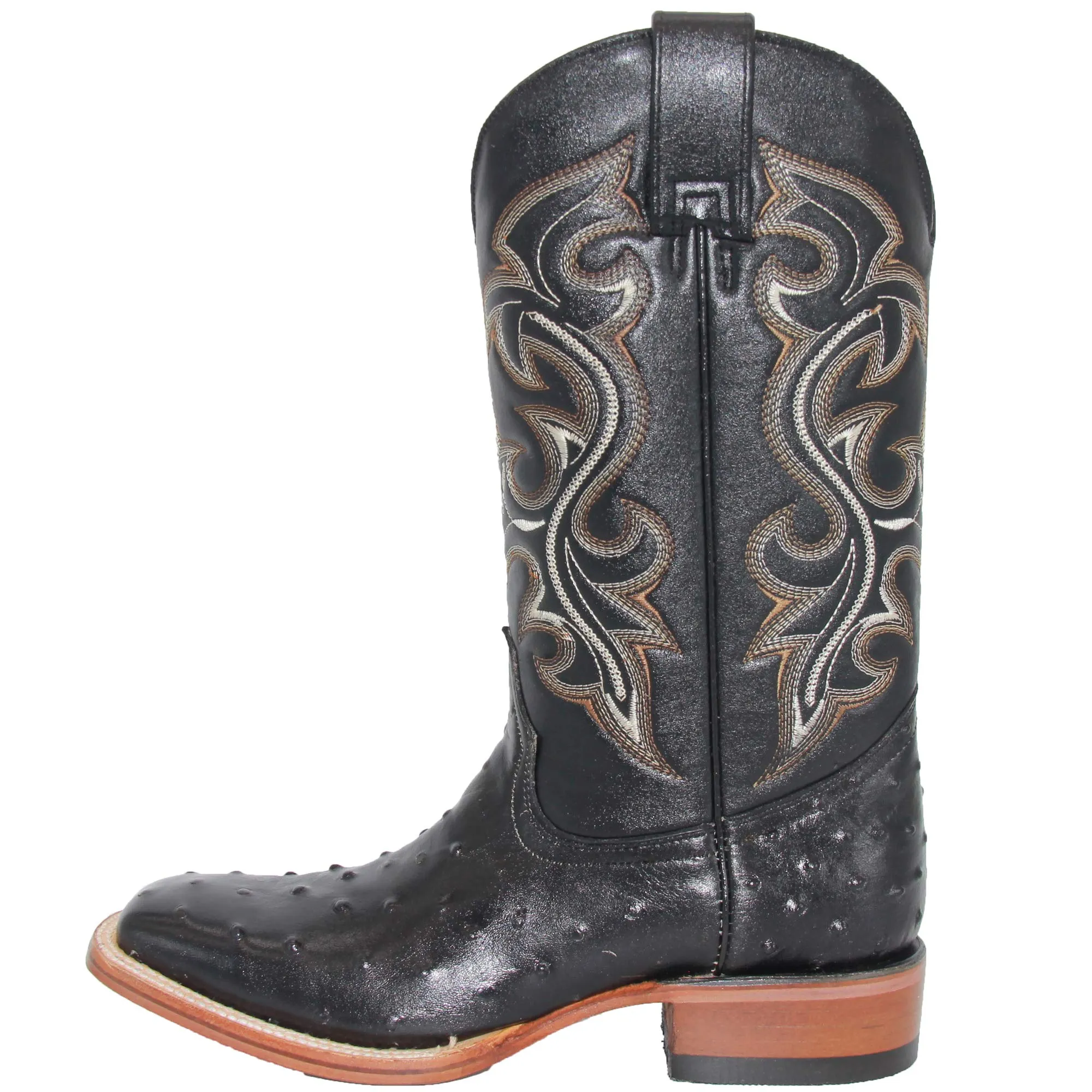 Mens Genuine Leather Ostrich Print Western Square Toe Rodeo Boots