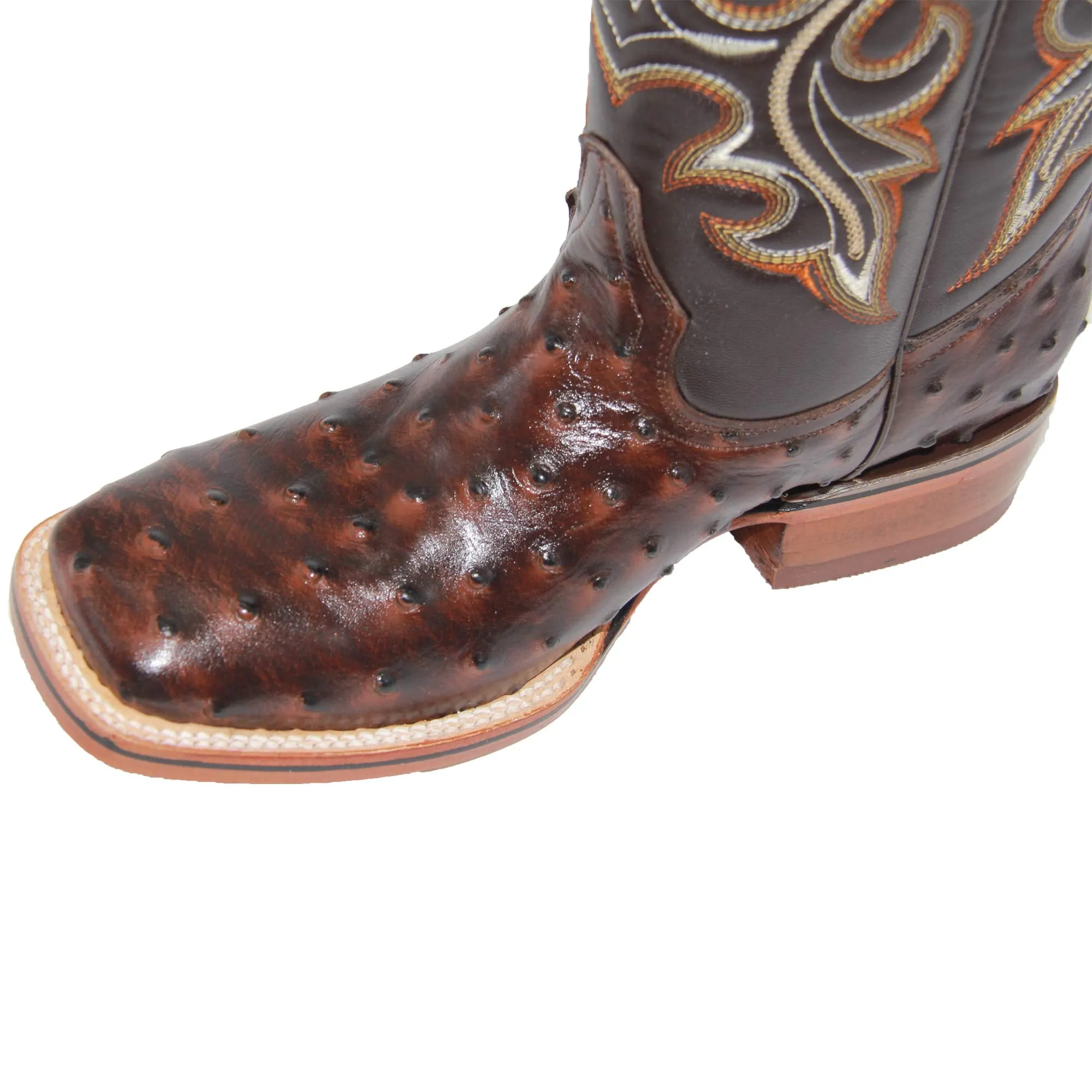 Mens Genuine Leather Ostrich Print Western Square Toe Rodeo Boots