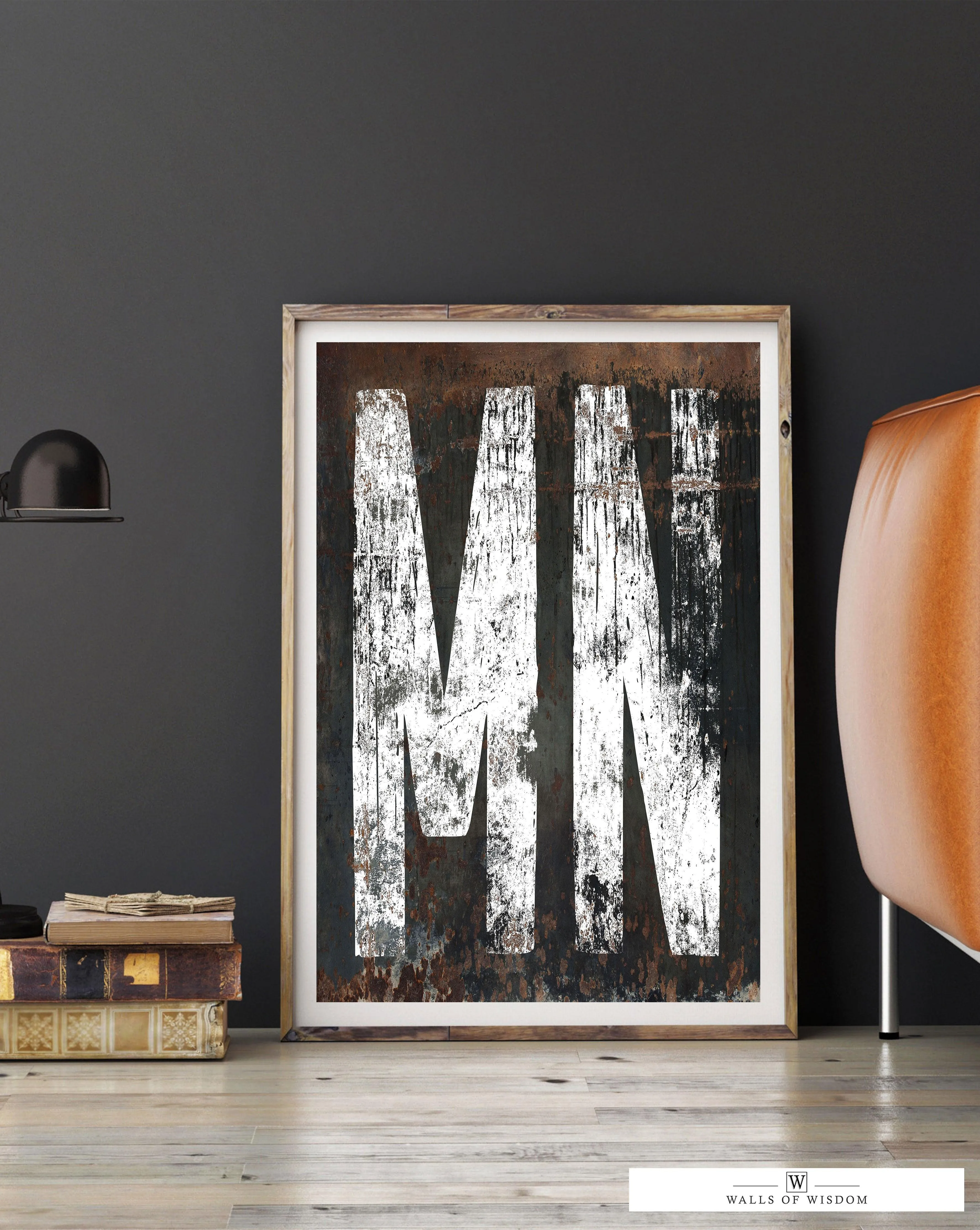 Minnesota Home State Western Poster Print - MN State Sign Rustic Farmhouse Print Wall Art