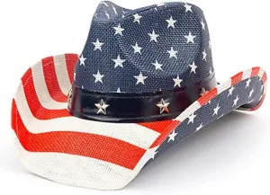 Patriot Men??s Vintage Tea-Stained USA American Flag Cowboy Hat w/Western Shape-It Brim