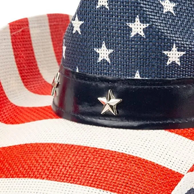 Patriot Men??s Vintage Tea-Stained USA American Flag Cowboy Hat w/Western Shape-It Brim