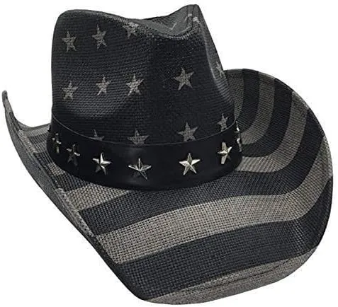 Patriot Men??s Vintage Tea-Stained USA American Flag Cowboy Hat w/Western Shape-It Brim
