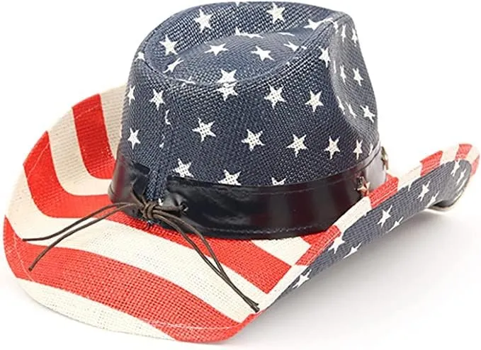 Patriot Men??s Vintage Tea-Stained USA American Flag Cowboy Hat w/Western Shape-It Brim