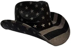 Patriot Men??s Vintage Tea-Stained USA American Flag Cowboy Hat w/Western Shape-It Brim