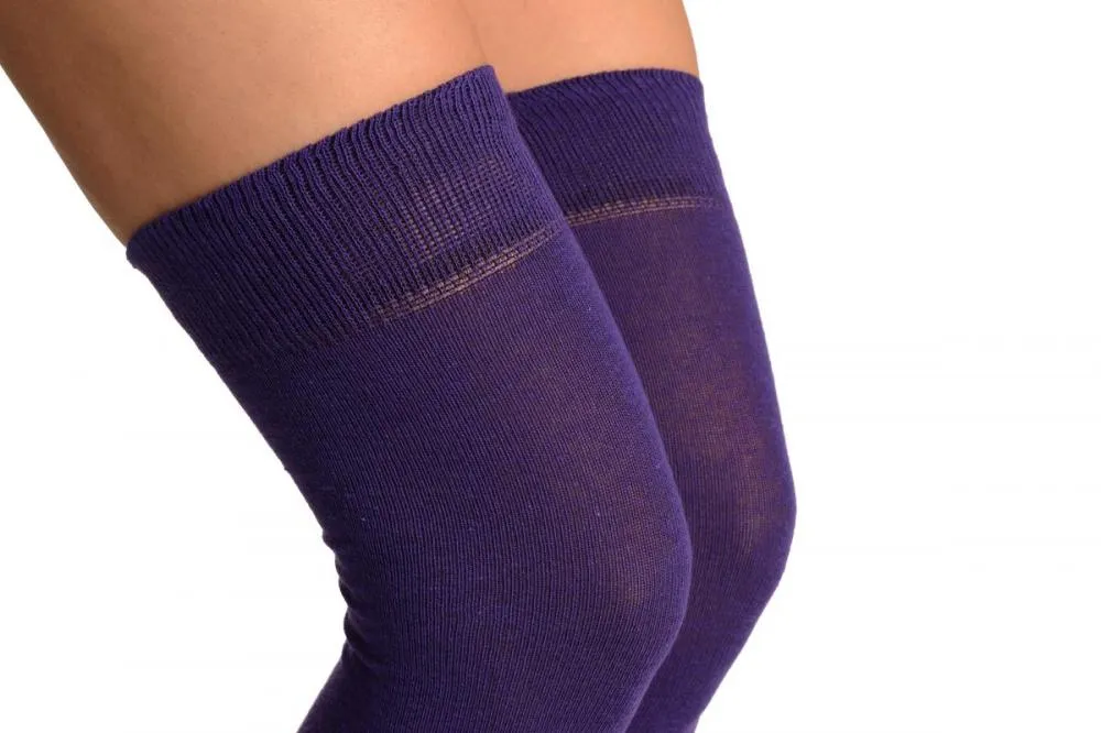 Plain Purple Over The Knee Socks