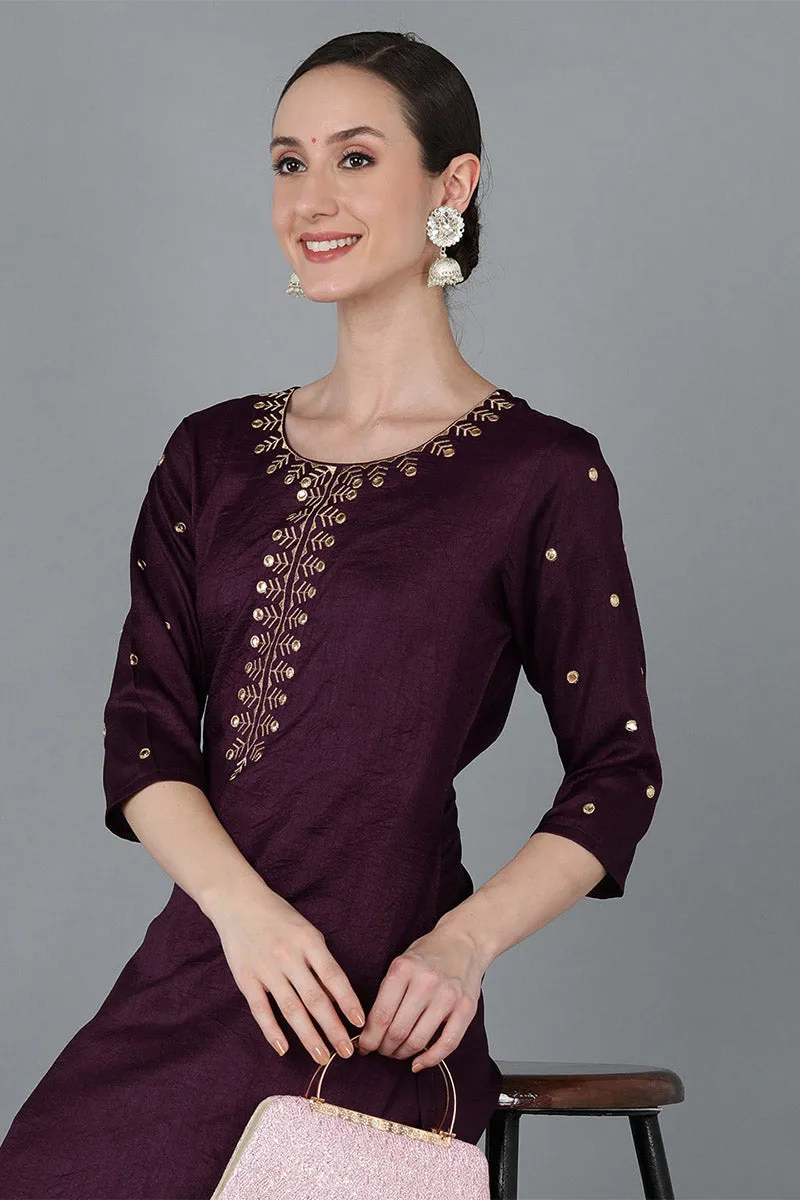 Purple Embroidered Kurta