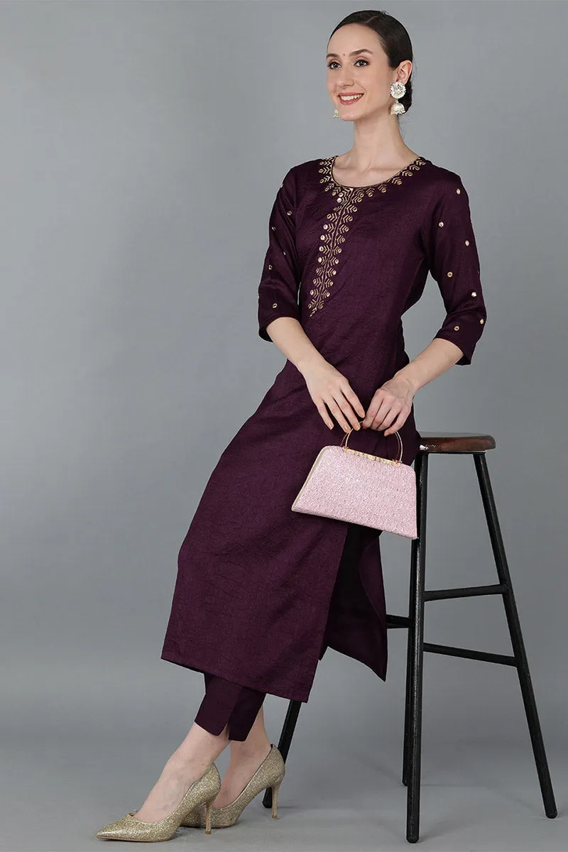 Purple Embroidered Kurta