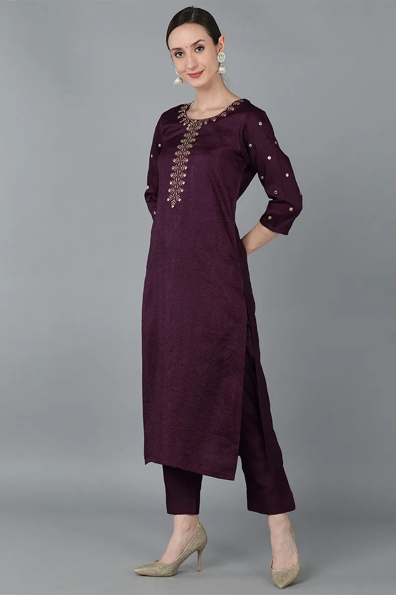 Purple Embroidered Kurta