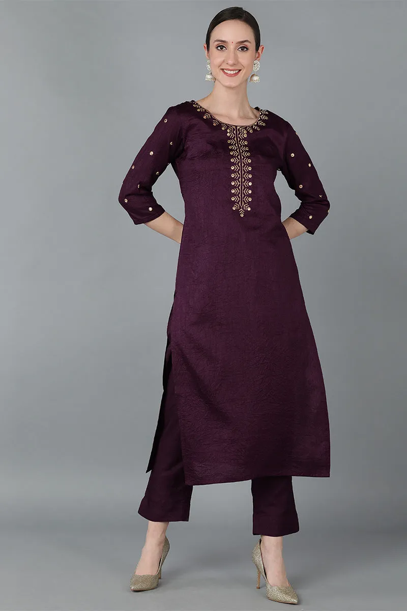 Purple Embroidered Kurta