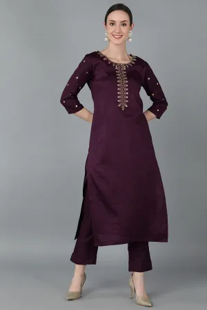Purple Embroidered Kurta