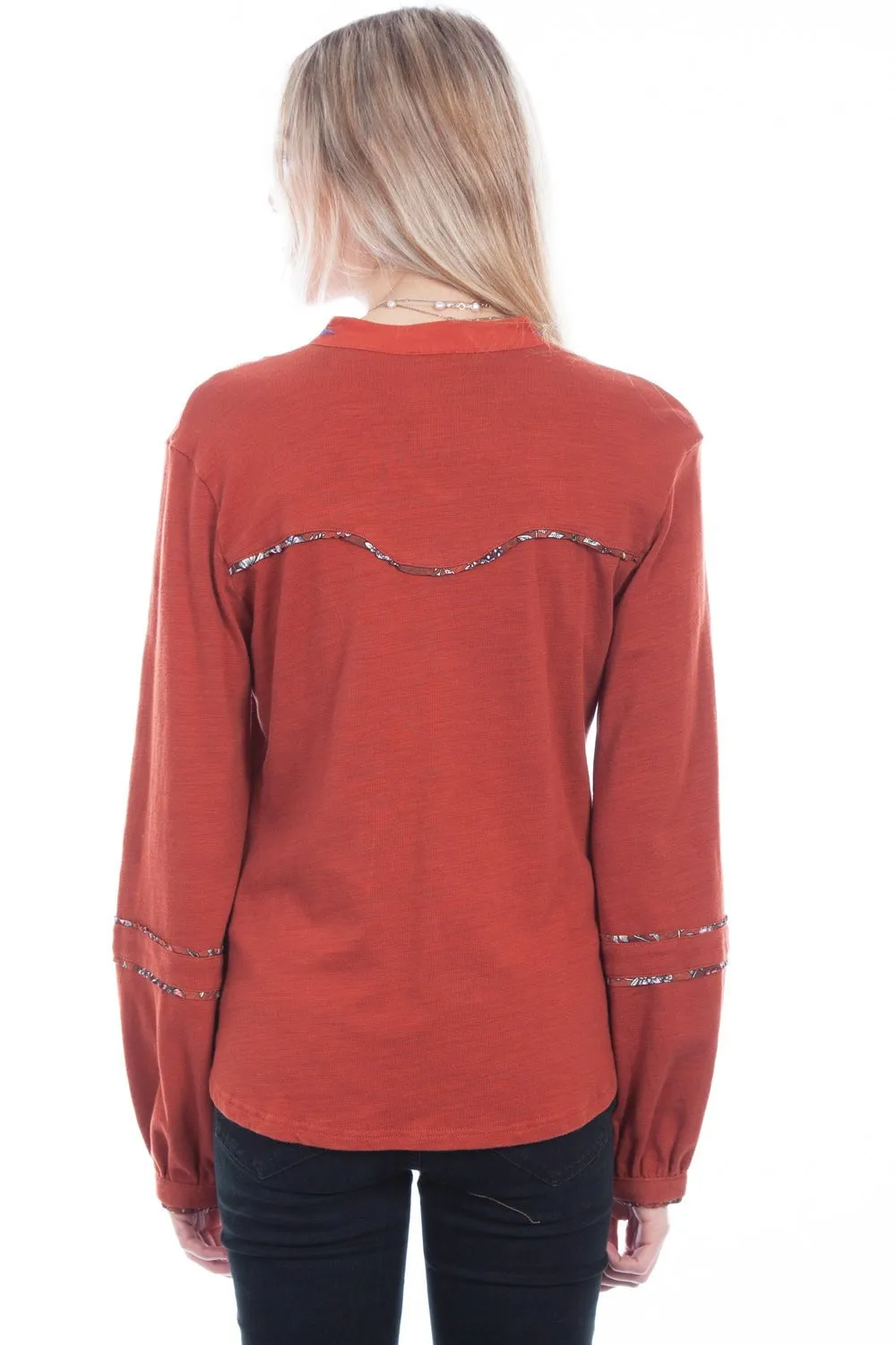 Scully Womens Rust Cotton Blend Yoke L/S Blouse