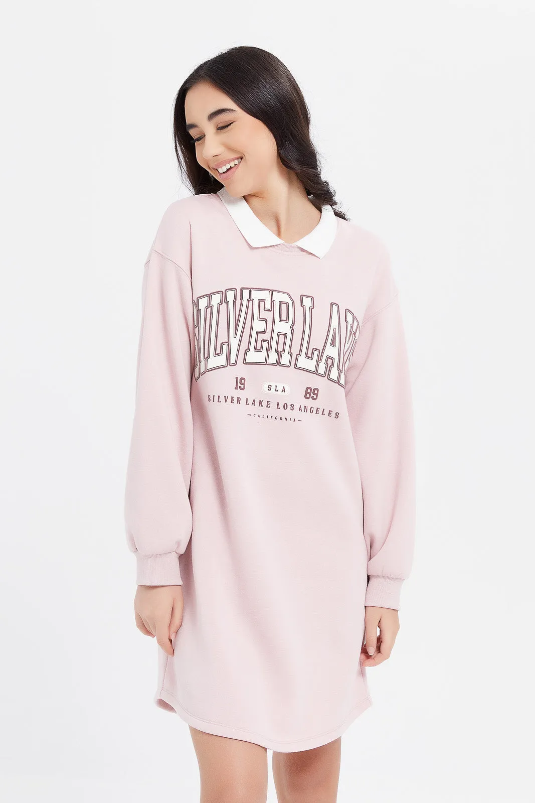Senior Girls Pink Collared Varsity Dress