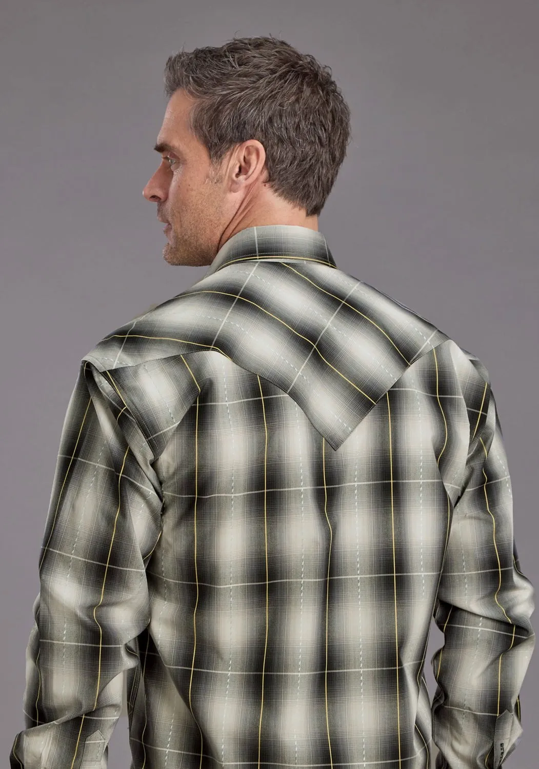 Stetson Mens Coal Ombre Black 100% Cotton L/S Shirt