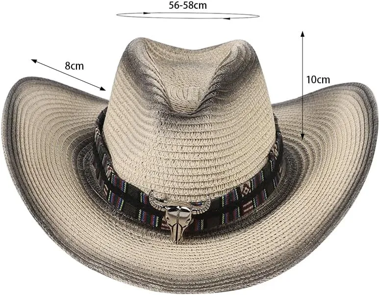 Straw Cowboy Cowgirl Hat Wide Brim Woven Western Cap UPF 50  Beach Sun Hat Shapeable Packable Fedora Cap for Men Women