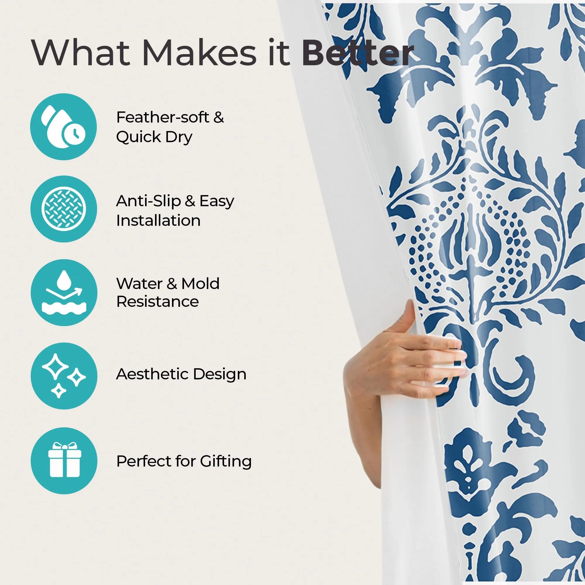 The Better Home Shower Curtain(180*180cm) Bathroom Mat(45*75cm) & U Shaped Mat(45*38cm) | 3Pcs Bathroom Accessories Set | Anti Skid Mat For Bathroom Floor | Water-Poof Polyester Materia- Royal Blue