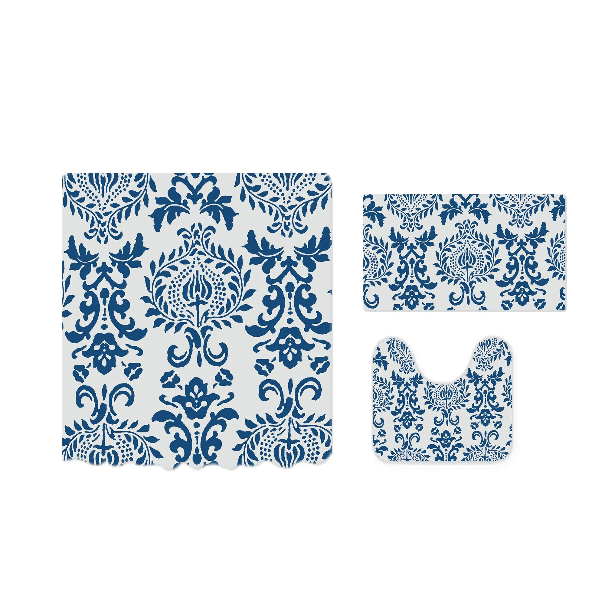 The Better Home Shower Curtain(180*180cm) Bathroom Mat(45*75cm) & U Shaped Mat(45*38cm) | 3Pcs Bathroom Accessories Set | Anti Skid Mat For Bathroom Floor | Water-Poof Polyester Materia- Royal Blue