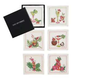 Tropicana Cocktail Napkins in White & Multi Set of 6 in a Gift Box by Kim Seybert