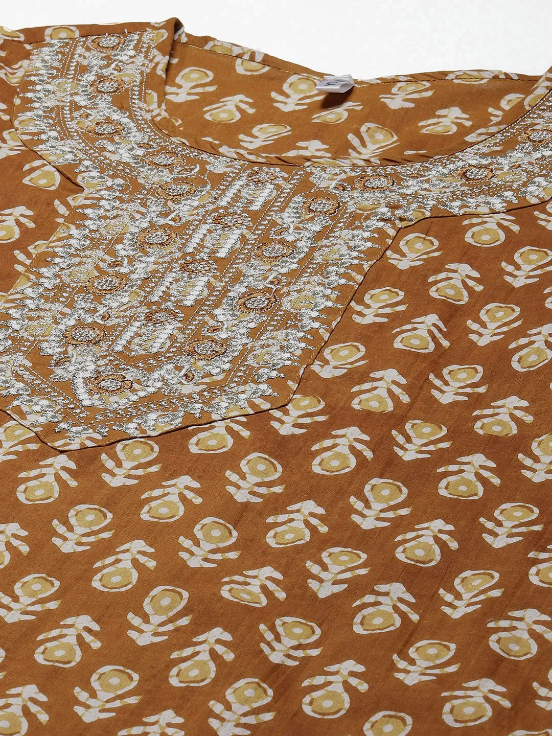 Women Beige Ethnic Motifs Printed Pure Cotton Kurta With Palazzos & With Dupatta