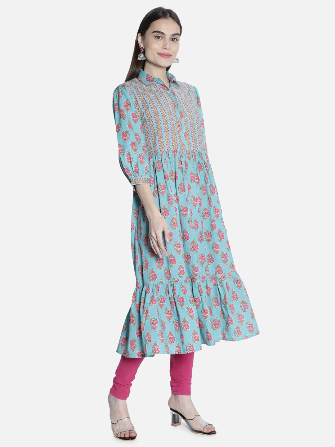 Women Blue And Pink  Printed Dress