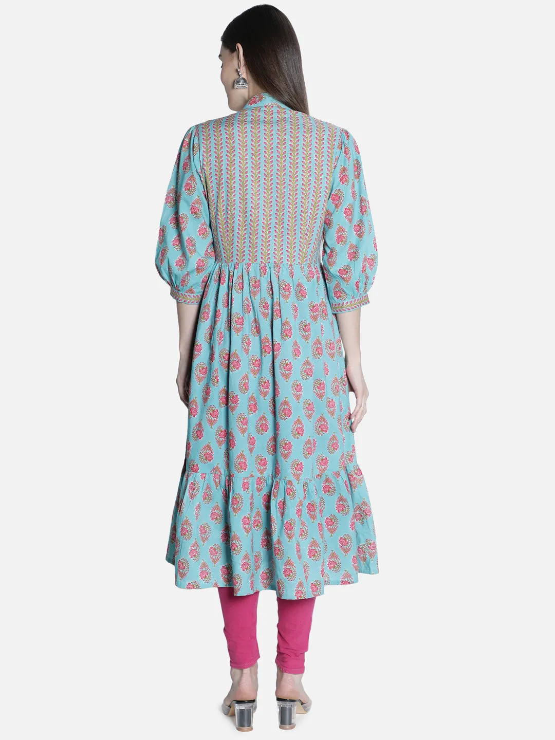 Women Blue And Pink  Printed Dress