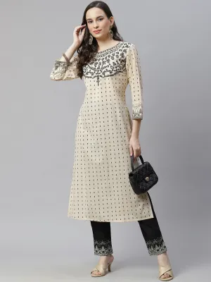 Women Ethnic Motifs Embroidered Cotton Straight Kurta
