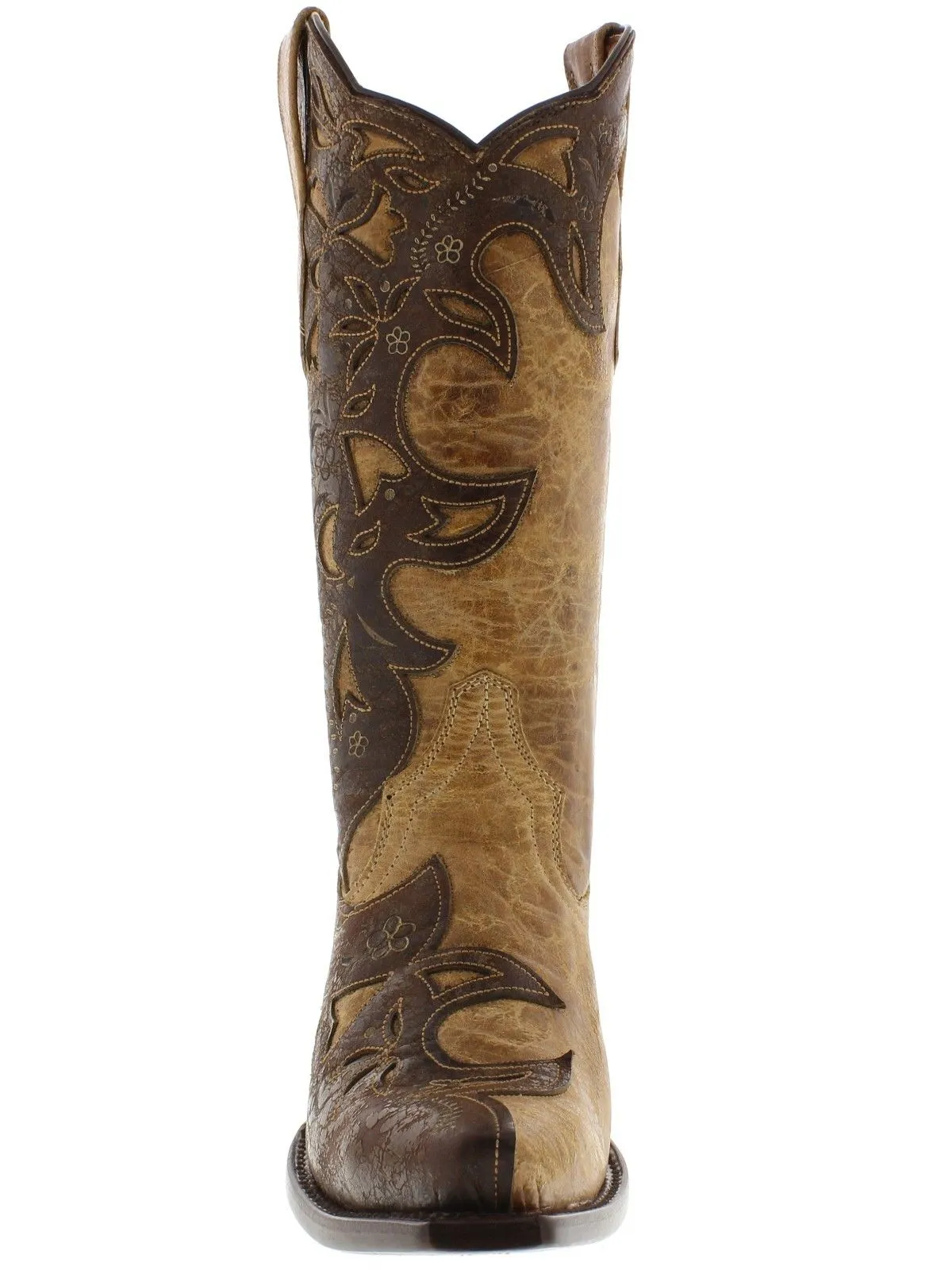Womens 830 Sand Overlay Leather Cowboy Boots Snip Toe