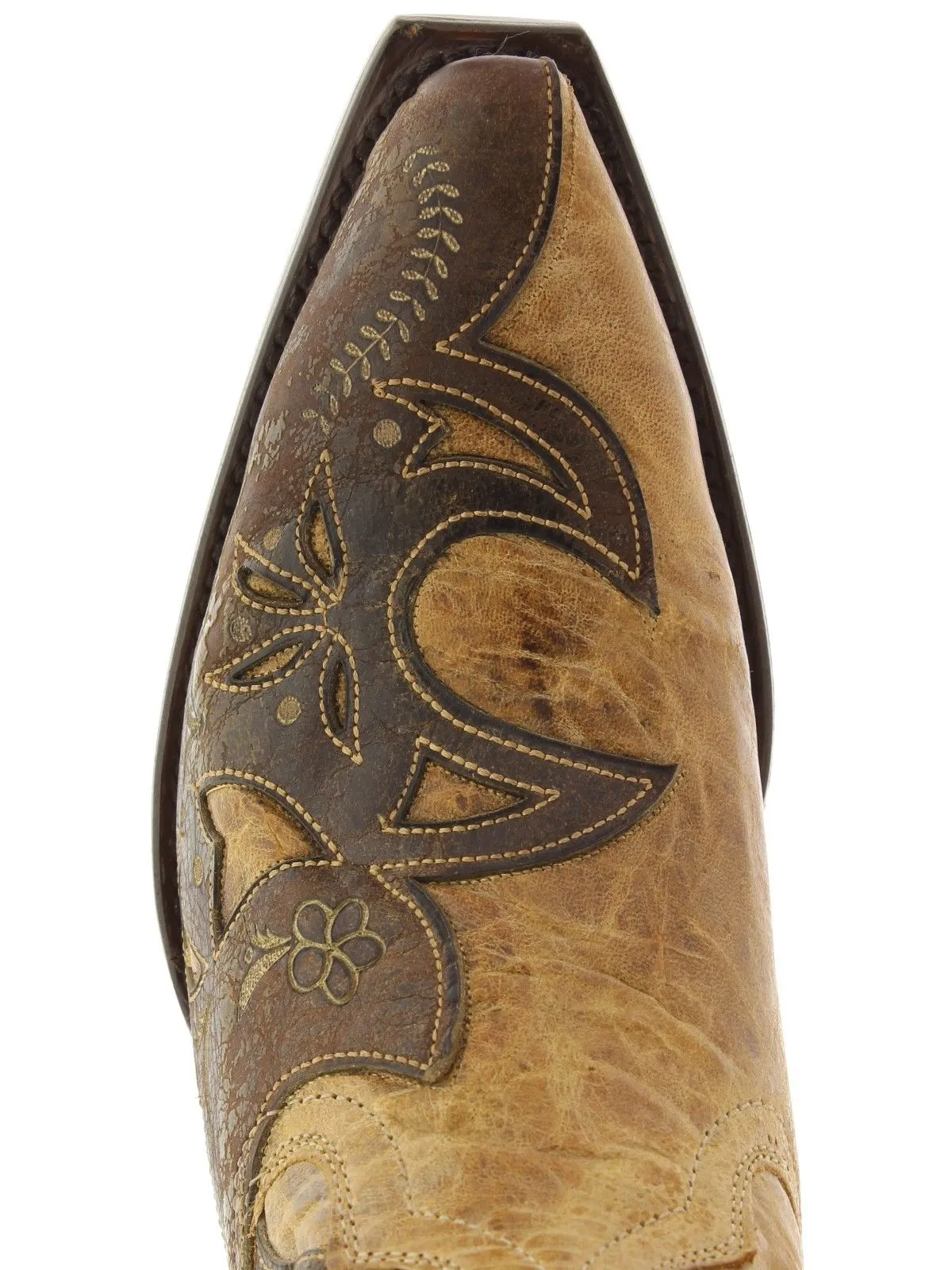 Womens 830 Sand Overlay Leather Cowboy Boots Snip Toe