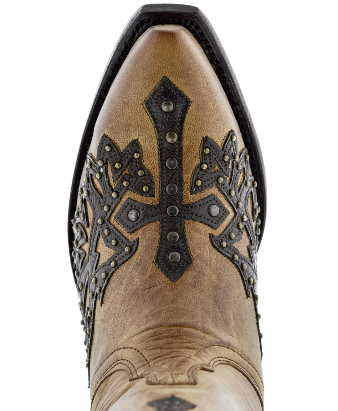 Womens Angels Light Brown Leather Cowboy Boots Studded - Snip Toe
