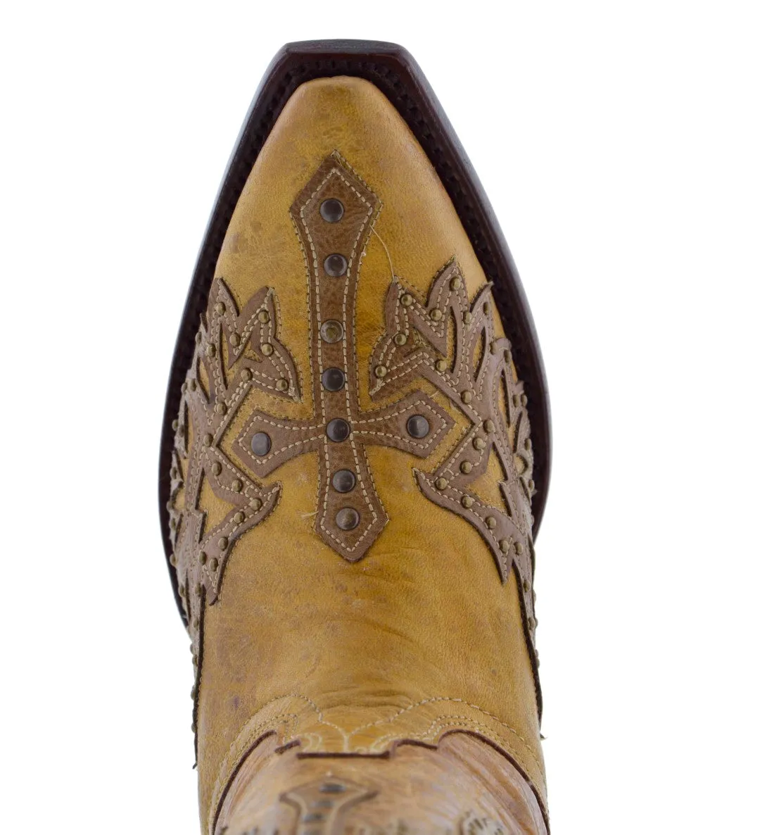 Womens Angels Sand Leather Cowboy Boots Studded Snip Toe