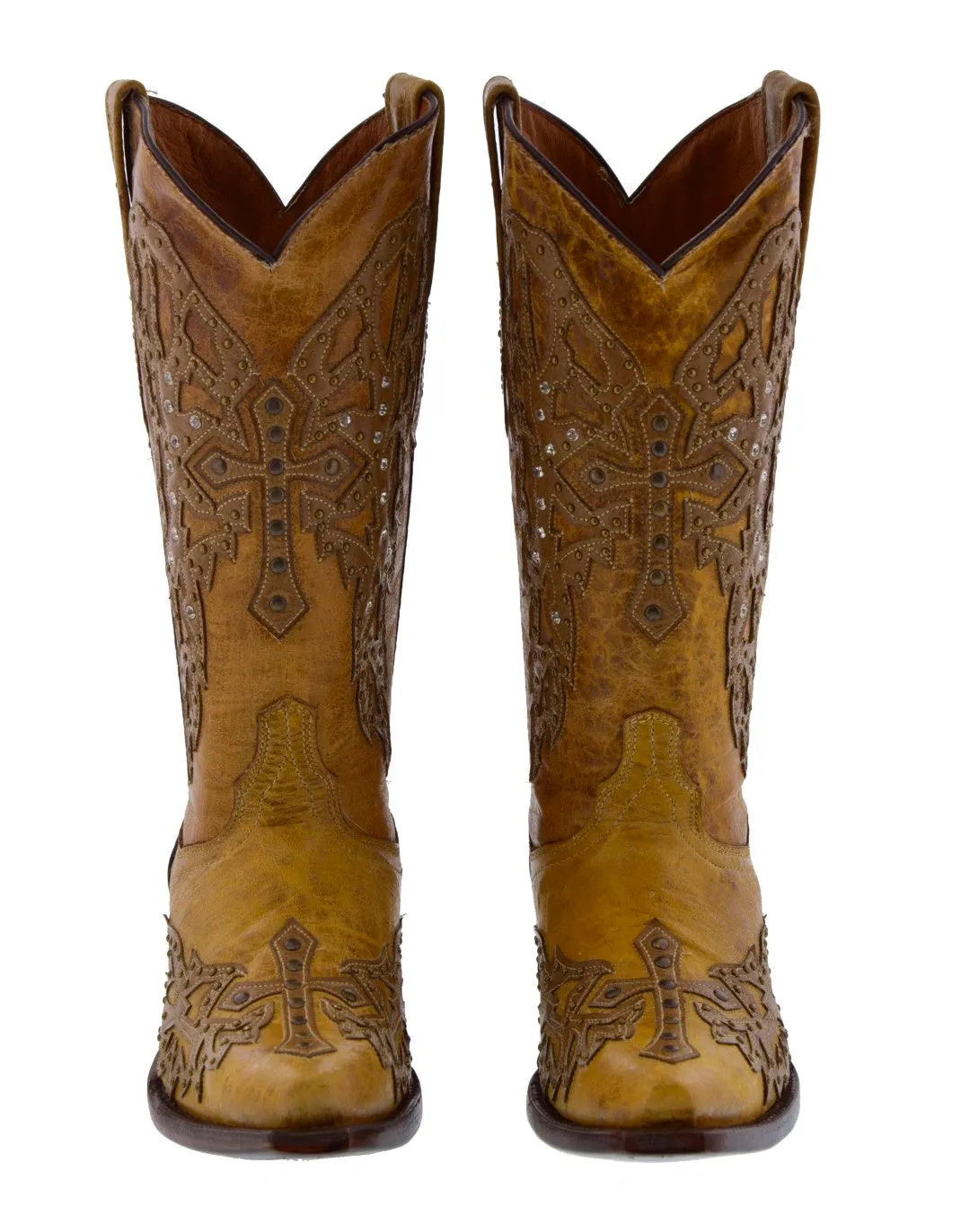 Womens Angels Sand Leather Cowboy Boots Studded Snip Toe