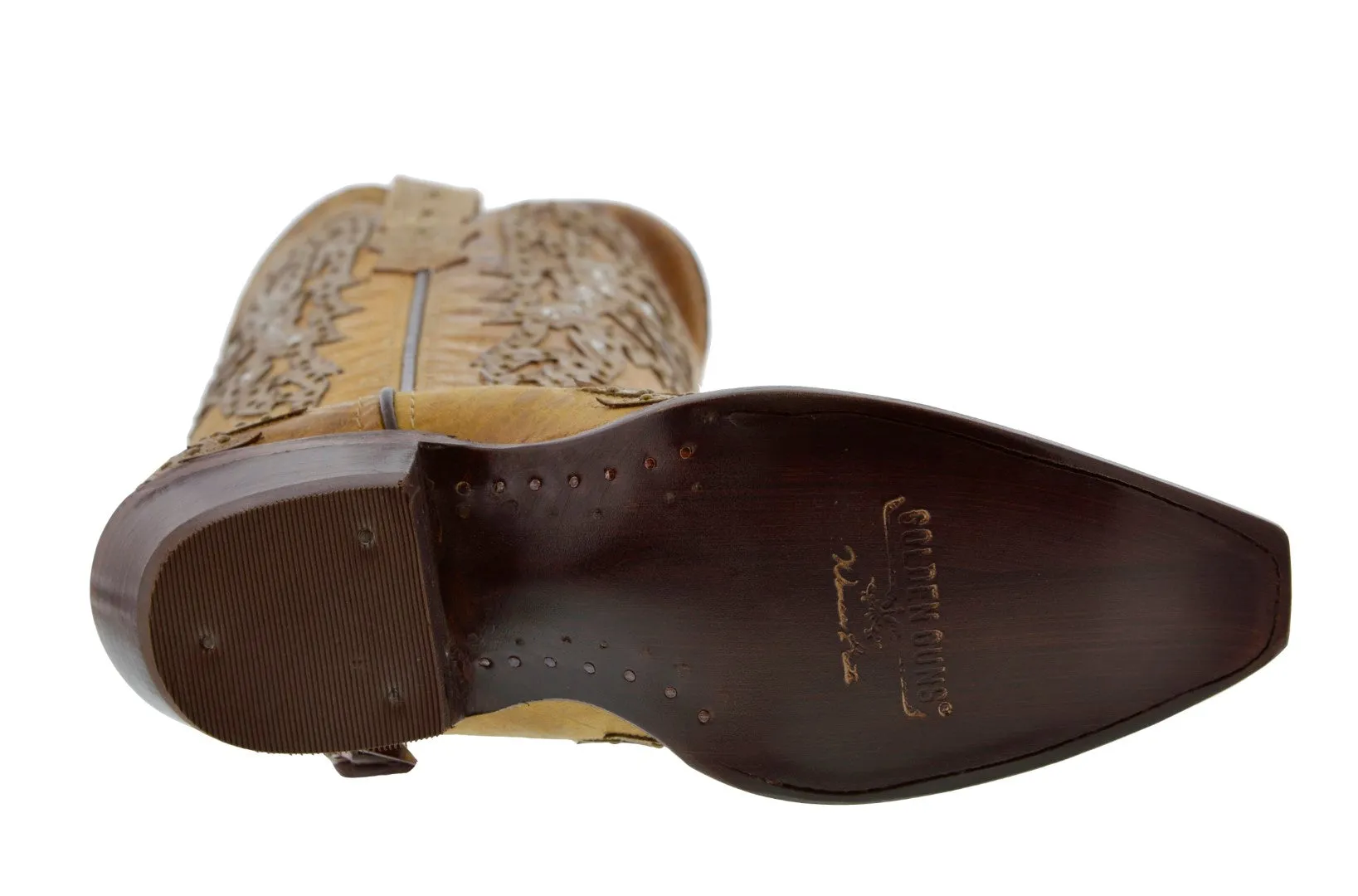 Womens Angels Sand Leather Cowboy Boots Studded Snip Toe