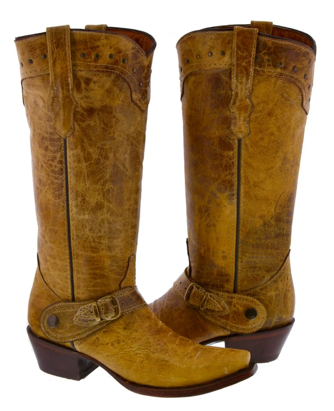 Womens Hayek Sand Leather Cowboy Boots Studded - Snip Toe