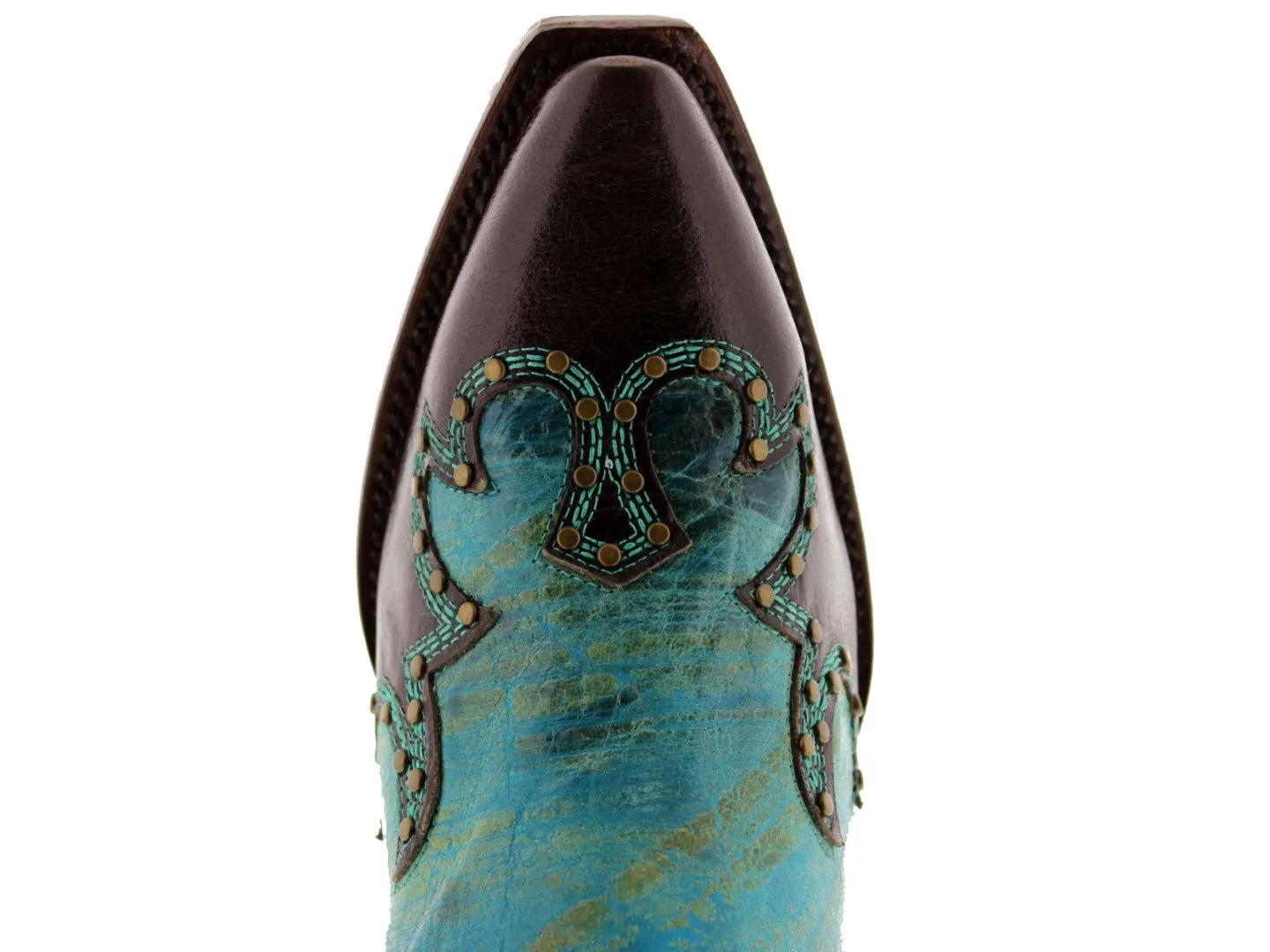 Womens Katy Baby Brown Leather Cowboy Boots Studded - Snip Toe