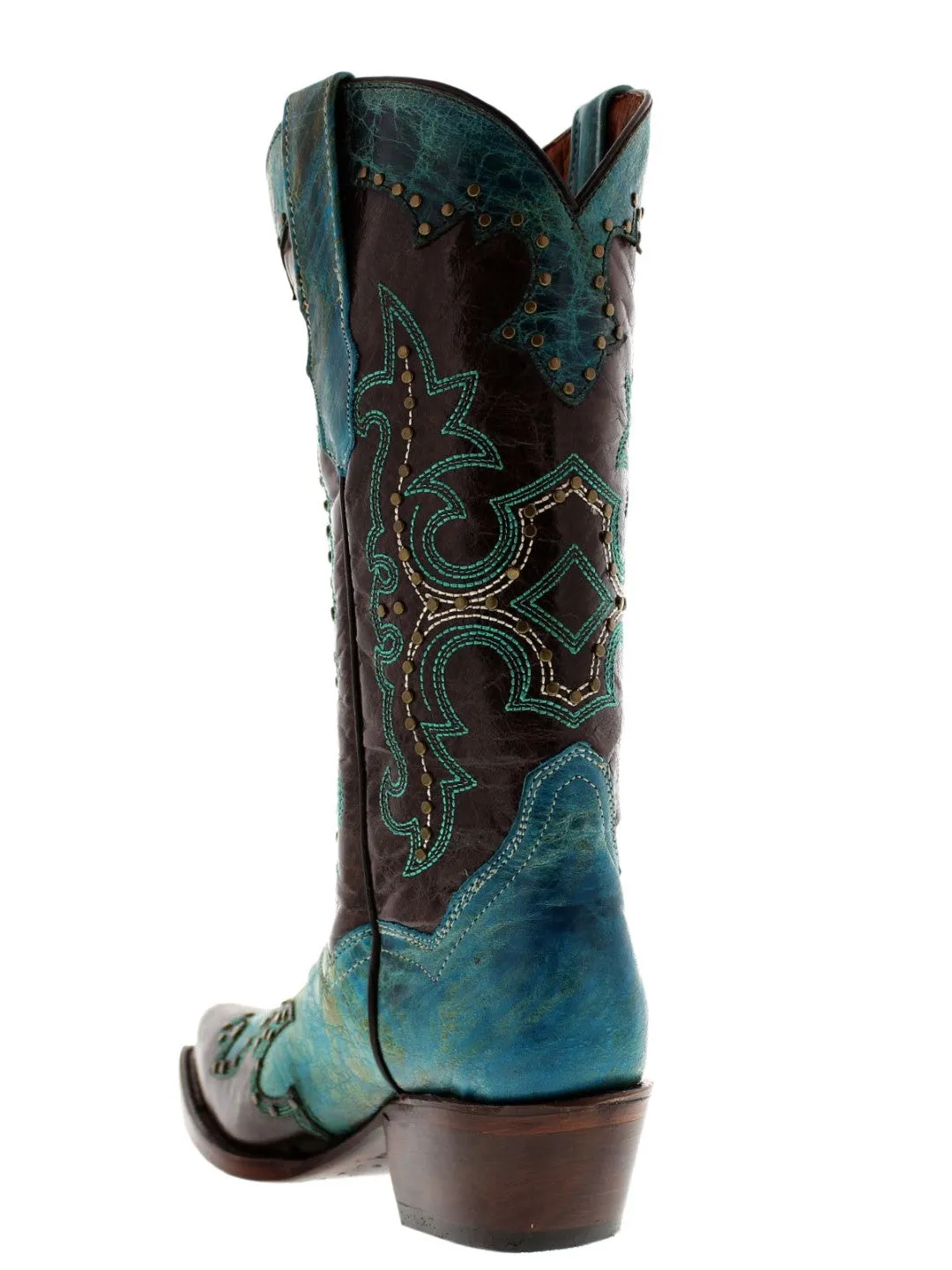 Womens Katy Baby Brown Leather Cowboy Boots Studded - Snip Toe