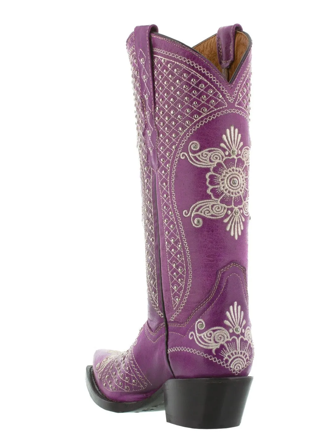 Womens Marfil Purple Wedding Cowboy Boots Studded - Snip Toe