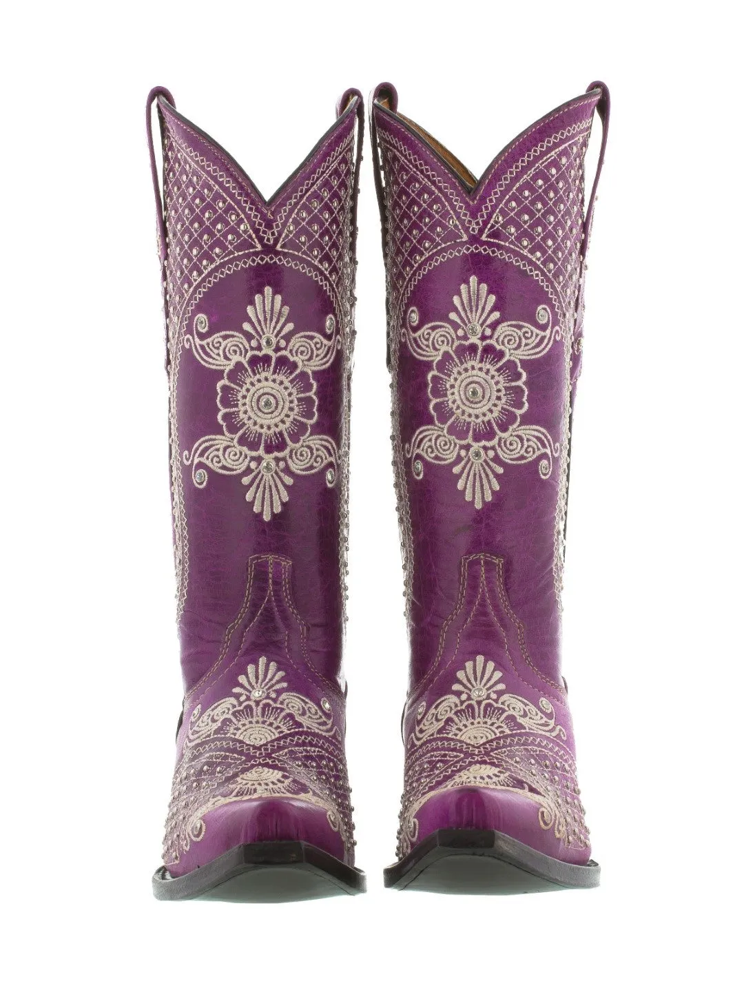 Womens Marfil Purple Wedding Cowboy Boots Studded - Snip Toe