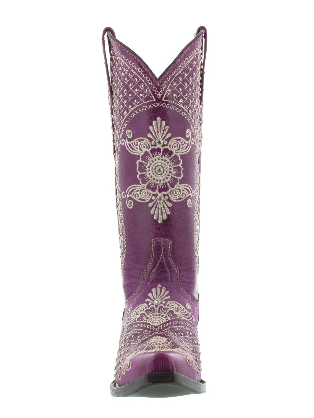 Womens Marfil Purple Wedding Cowboy Boots Studded - Snip Toe